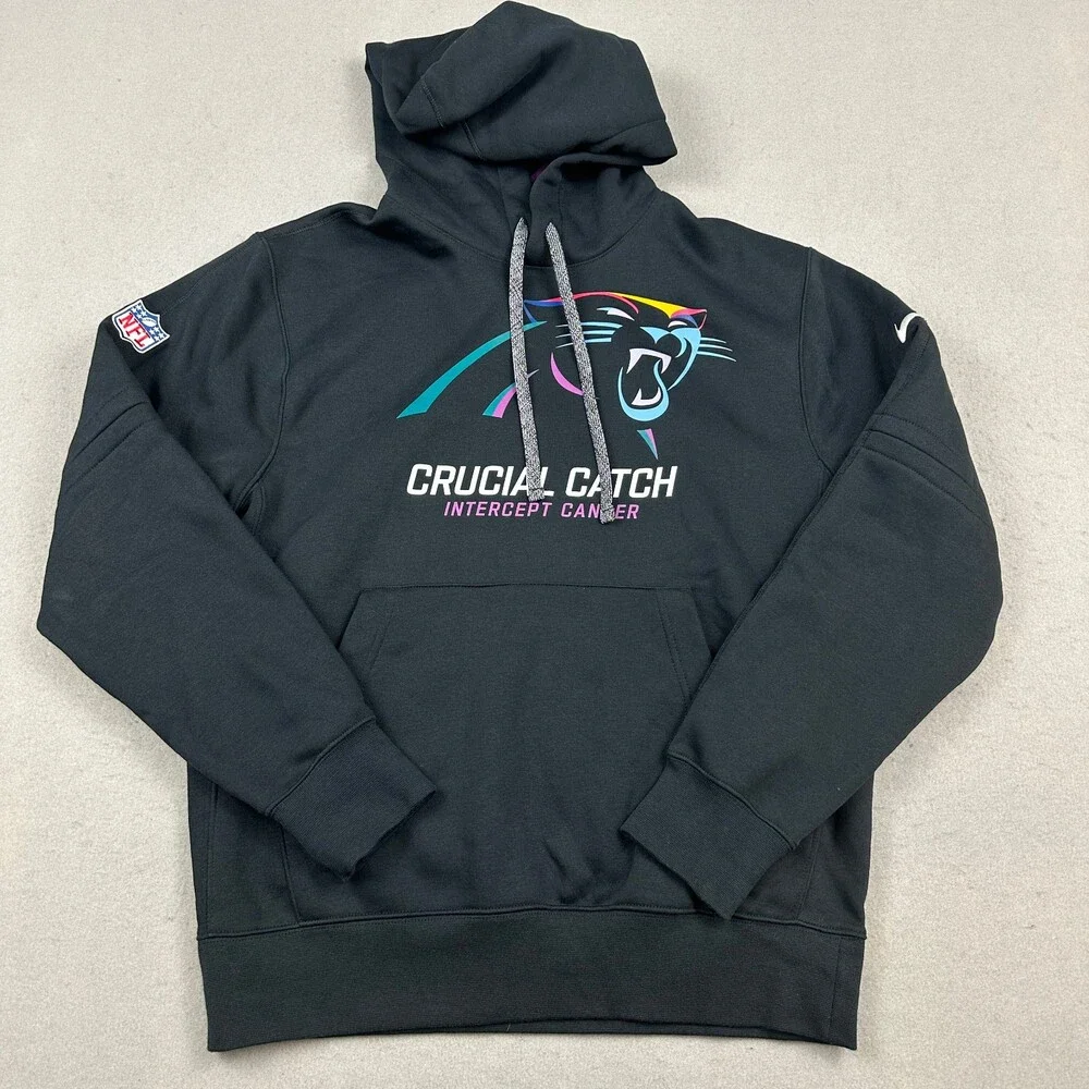 Carolina Panthers Hoodie Men Small NFL Crucial Catch Intercept Cancer Sweatshirt
